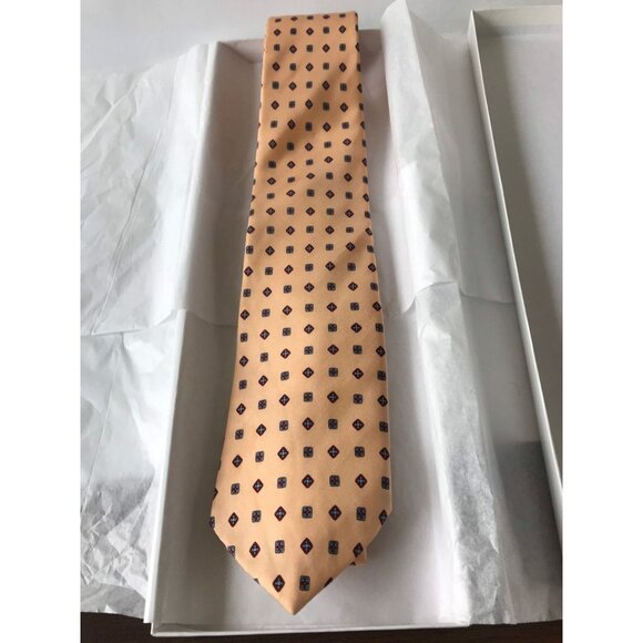Vintage Hardy Amies Men's Necktie London All Silk Yellow Square Circle Pattern R